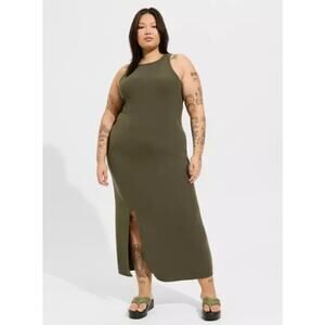 Torrid Maxi Rib Bodycon Slip Tank Maxi Dress Green Women's Plus 5 5X 28 3683